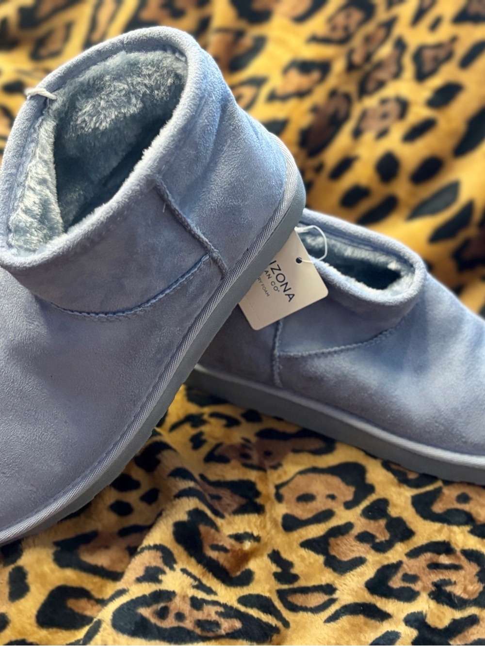Arizona Jean Company Plush-Lined Slip-On Slippers in Light Blue- women’s